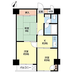 第2本八幡ダイヤモンドマンション 3Kの間取図画像
