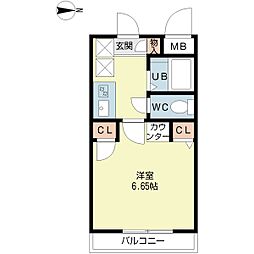 リアルジョイ東船橋壱番館 3階1Kの間取り