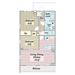 マルシェI 3階2LDKの間取り