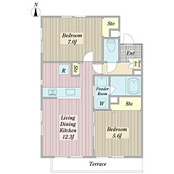 アリア・ソワン東船橋 1階2LDKの間取り