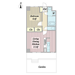 クレシェンテ 1階1LDKの間取り