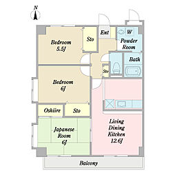 ポワソン・ルージュ 1階3LDKの間取り