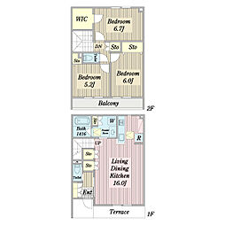 プリムヴェール 1階3LDKの間取り
