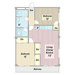 クレール並木 2LDKの間取図画像