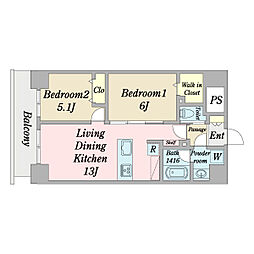 ｄｅａ　ｄｅｌ　ｍａｒｅ 3階2LDKの間取り