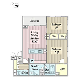 Ｃｉｅｌ　Ｗｏｏｄ 3階2LDKの間取り