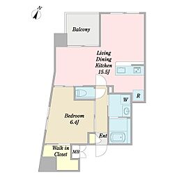 グランシーナリー金町 7階1LDKの間取り