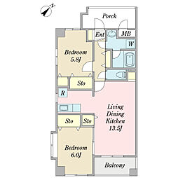 ラ・ソルレヴァンテ 3階2LDKの間取り