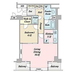 ディーグラフォート大阪N.Y.タワーHIGOBASHI 1LDKの間取図画像