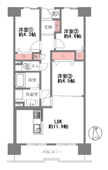 3LDK 間取り