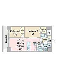 dea del mare 2LDKの間取図画像