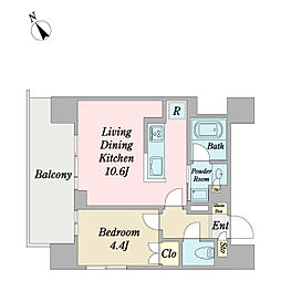 プロシード流山おおたかの森 14階1LDKの間取り