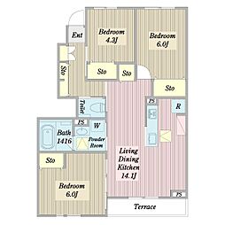 マハロB棟 3LDKの間取図画像