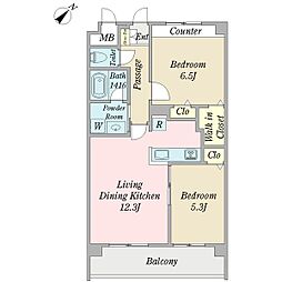 プランドールリジェル 2LDKの間取図画像