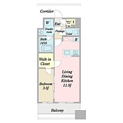 グリュック平和 1LDKの間取図画像