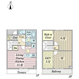 ソレアードII 1階2LDKの間取り