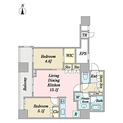 ワールドシティタワーズ　アクアタワー 2LDKの間取り
