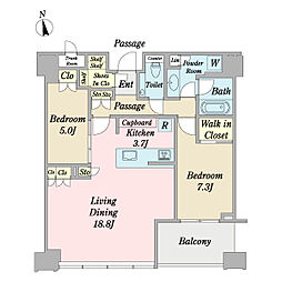 白金ザ・スカイEAST棟 2LDKの間取り