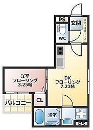 G-place大濠II 2階1DKの間取り