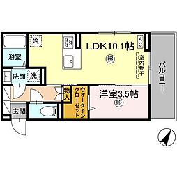 トリシア博多麦野　弐番館 2階1LDKの間取り