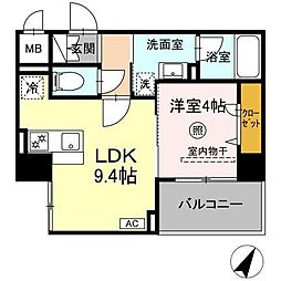 Kyokuyouモダンベース天神 1LDKの間取図画像
