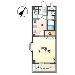 パピヨン2 1Kの間取図画像
