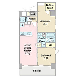 プロシード両国3 2階2LDKの間取り