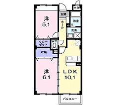 アネックス北中振 2LDKの間取図画像