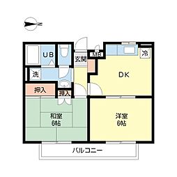 ヴィラエスト 2DKの間取図画像