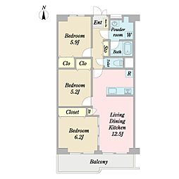 大島スカイハイツ 3LDKの間取図画像