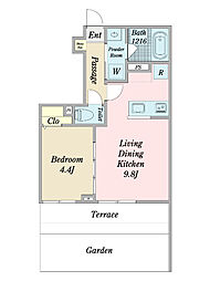 ピースヒル岡崎 1階1LDKの間取り