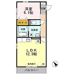 ラフィネ横山　Ｂ棟 2階1LDKの間取り