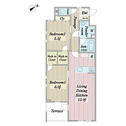 プエンテリア岡崎 1階2LDKの間取り