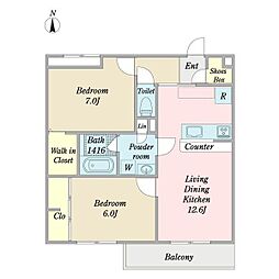 トッティ 2LDKの間取図画像