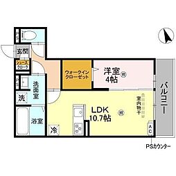 ＧＲＡＭＭ佐野屋敷 2階1LDKの間取り