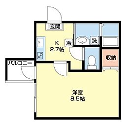 ビエノス京都花園 3階1Kの間取り