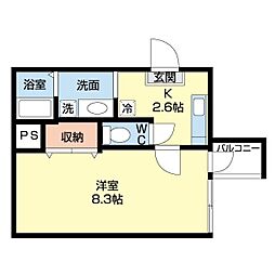 ビエノス京都花園 3階1Kの間取り
