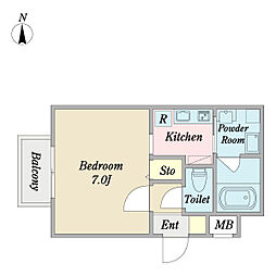 高瀬川ストゥーディオ 1階1Kの間取り