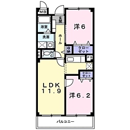 ヴィラ　アルシオーネ 3階2LDKの間取り