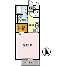 ベルシオン新川端 2階1Kの間取り