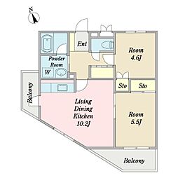 リビオン希望ヶ丘 4階2LDKの間取り