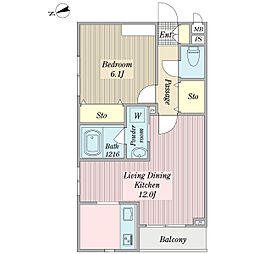 シャングリラ 1LDKの間取図画像