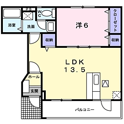マーベラス 1階1LDKの間取り
