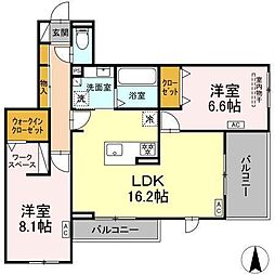 アーブル　西岩田 3階2LDKの間取り