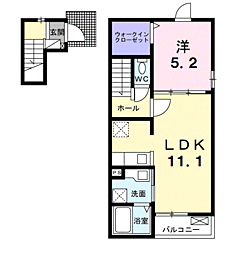 リブリオポラ　Ｄ 2階1LDKの間取り