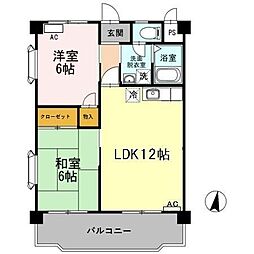 ヴィンテージ本多　III 3階2LDKの間取り