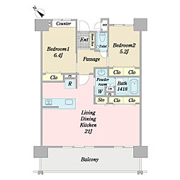 プレサンスロジェ南風原新川ヴォール 8階2LDKの間取り