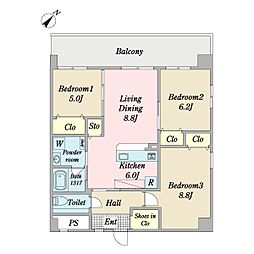 アマテラス新都心 3LDKの間取図画像