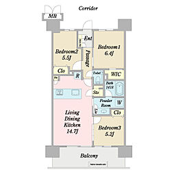 ブランシエラ那覇開南プレミスト 3LDKの間取図画像