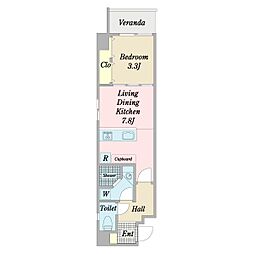 ラポール久茂地 1LDKの間取図画像